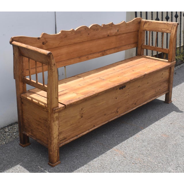 Rustic European Pine and Oak Storage Bench or Settle For Sale - Image 3 of 16