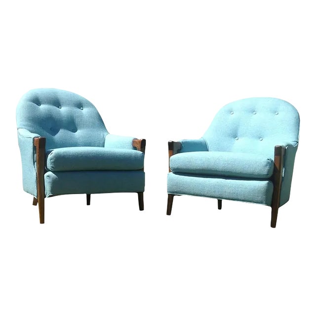 Mid Century Modern Baby Blue Lounge Chairs - Pair For Sale