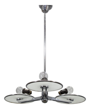Art Deco Chrome and Glass Chandelier, Czechoslovakia, 1940s