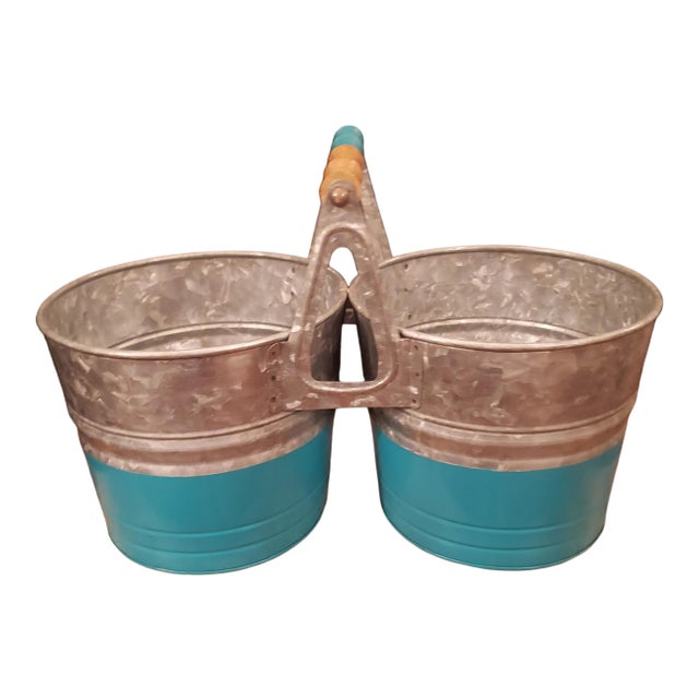 Large Farmhouse Rustic Galvanized Double Bucket Planter For Sale