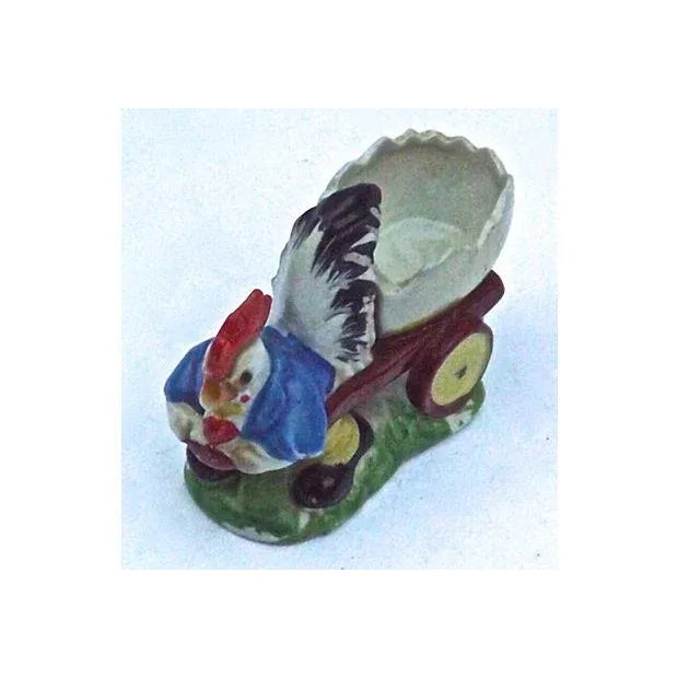Farmhouse Vintage Porcelain Chicken & Cart Egg Cup For Sale - Image 3 of 5