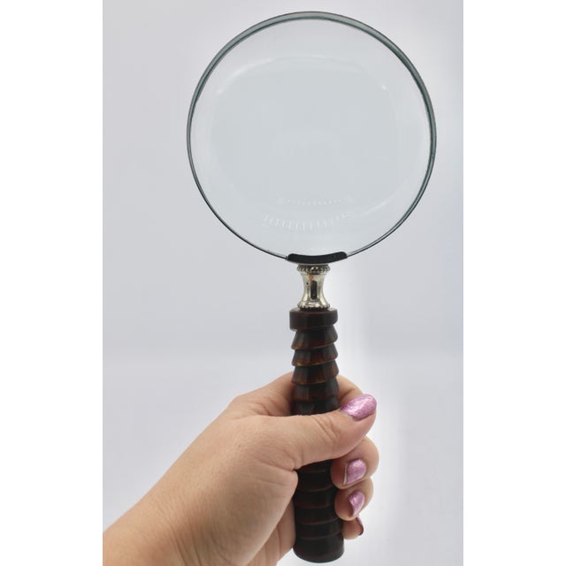Brown Mid 20th Century English Carved Wooden Handle Magnifying Glass For Sale - Image 8 of 9