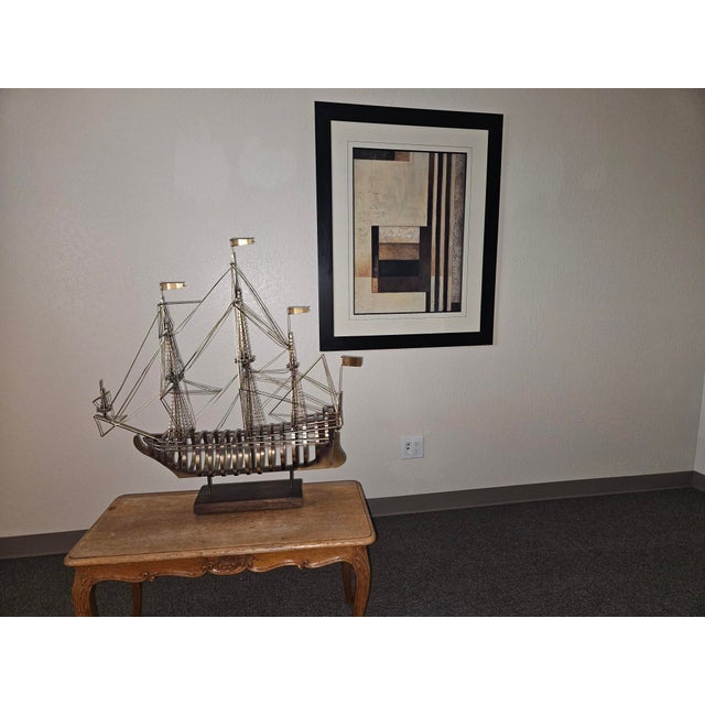 1980s Brass Tall Ship Sculpture on Wooden Stand, Signed & Dated “C. Jere ’80” For Sale - Image 5 of 18