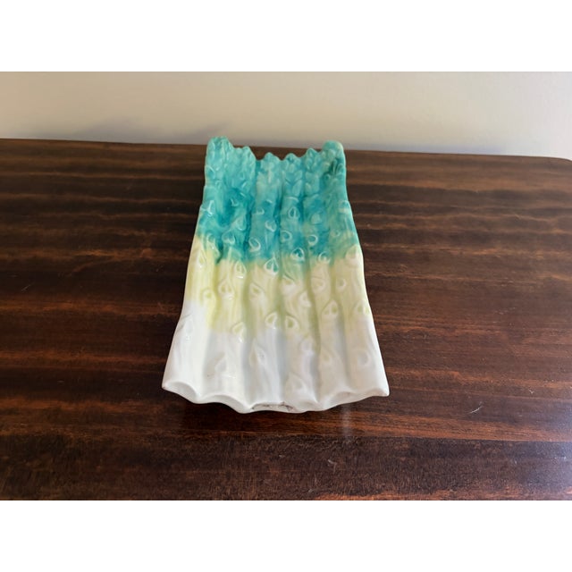 Ceramic Vintage French Country Majolica Asparagus Dish in Turquoise and Cream For Sale - Image 7 of 8