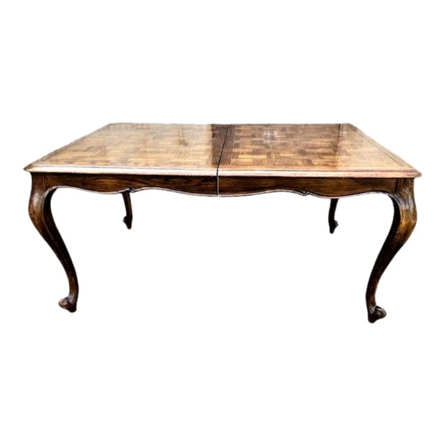Century Furniture Company Large 96" Vintage French Country Oak Parquetry Dining Table - Late 20th Century. Gorgeous design...