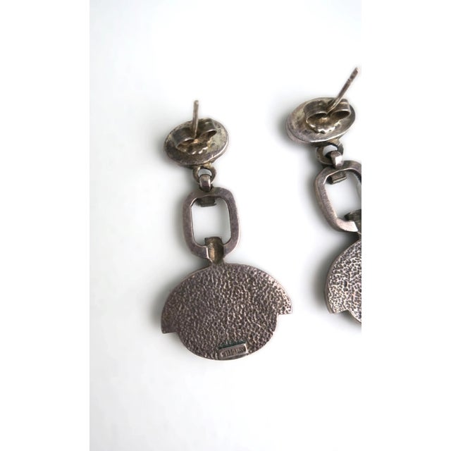 Black Onyx Sterling Silver Art Deco Dangle Earrings, Pair, Pierced, Circa Late-20th Century For Sale - Image 10 of 12
