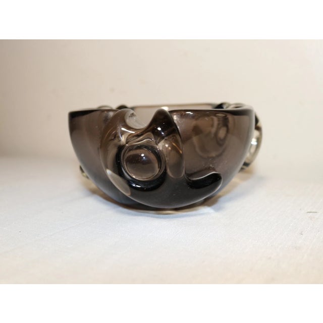 Black Vintage Hand Blown Murano Smokey Quartz Art Glass Cigarette Cigar Ashtray Italy For Sale - Image 8 of 11