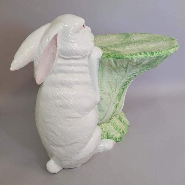 Italian Porcelain Rabbit Sculptural Accent Table Stand With Lettuce Cabbage Leaf Top, C. 1970s For Sale - Image 14 of 16