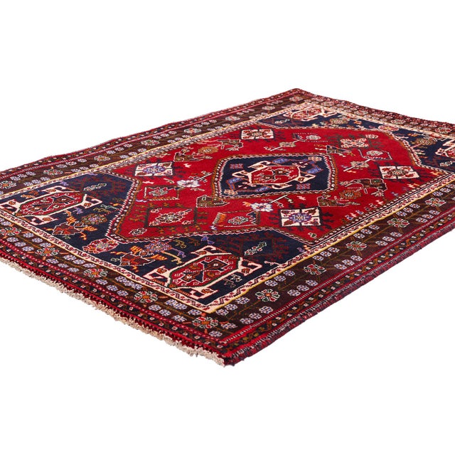 61422 Vintage Persian Qashqai Rug, 03'05 x 05'02. The Sacred Scarabs: A Vintage Persian Qashqai Masterpiece of Tribal...