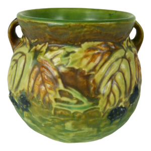 Roseville Blackberry 1932 Antique Art Pottery Jardiniere Vase | Double Handled | Genuine Gold Foil Label