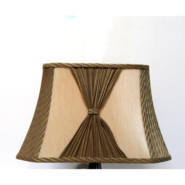 Mid Century Square Green and Tan Pleated Lamp Shade For Sale - Image 12 of 12