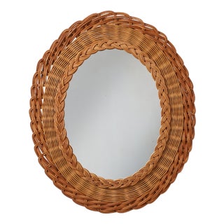 Small Mid-Century Rattan Mirror, France, 1960s For Sale
