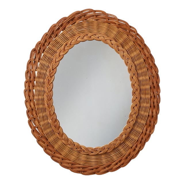 Small Mid-Century Rattan Mirror, France, 1960s For Sale