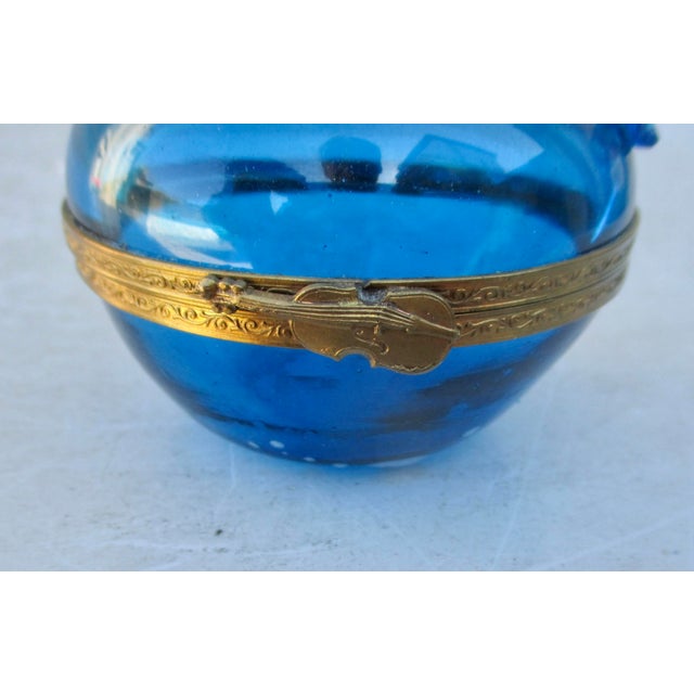 French Blue Glass Apple Trinket Box Circa 1930s For Sale - Image 4 of 8
