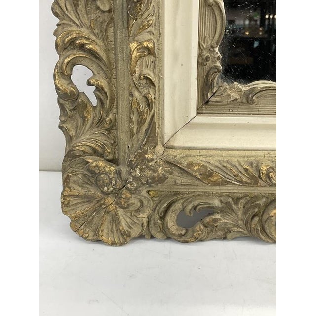 Cream Antique Ornate Gilt Wood Mirror, 24x28 Reticulated Wall Mirror, Rococo Baroque Cream Gold Mirror, Vintage Carved Statement Mirror For Sale - Image 8 of 8