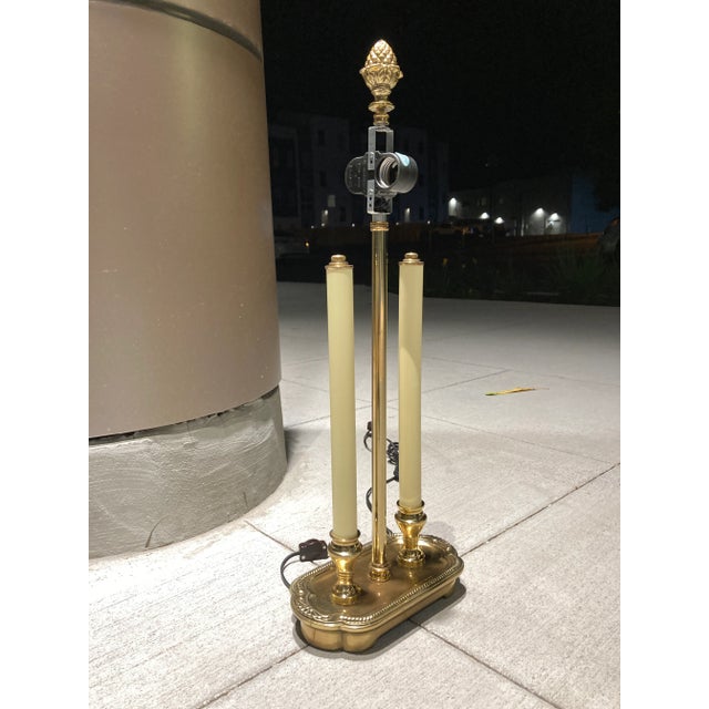 French Style Two-Candle Brass Bouillotte Lamp With Large Pinecone Finial For Sale In Denver - Image 6 of 13