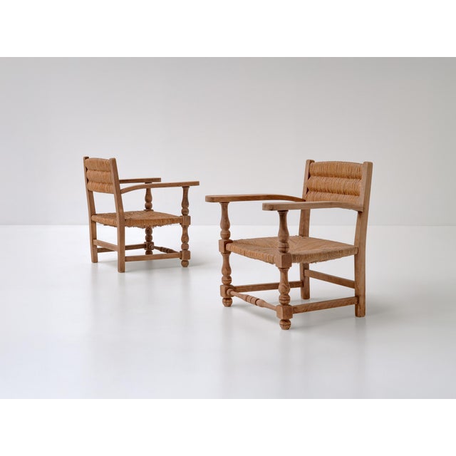 French Rustic Oak and Rush Armchairs, 1950s, Set of 2 For Sale - Image 11 of 11