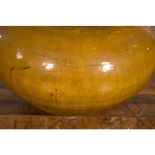 Chinese Vintage Porcelain Low Squat Planter with Yellow Mustard Glaze For Sale - Image 12 of 12