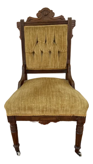 Antique 19th Century Victorian Eastlake Crushed Gold Velvet Parlor Side Chair