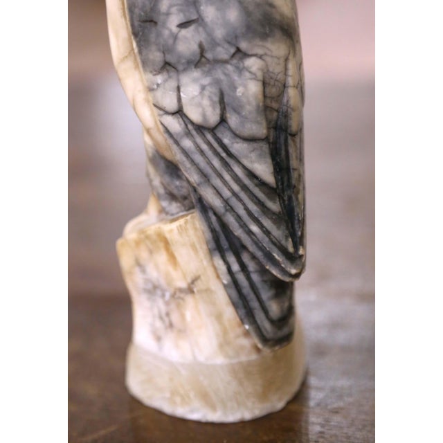 Pair of 19th Century French Carved Marble Eagle Sculptures With Glass Eyes For Sale - Image 4 of 9