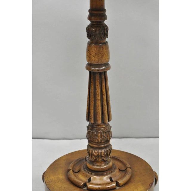 Wood Vintage Chinoiserie English Regency Style Carved Wood Side Table Floor Lamp For Sale - Image 7 of 15