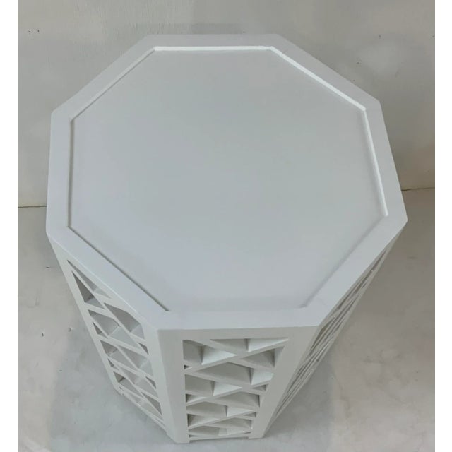 Modern White Wood Octagonal Fretwork Side Table For Sale - Image 4 of 5