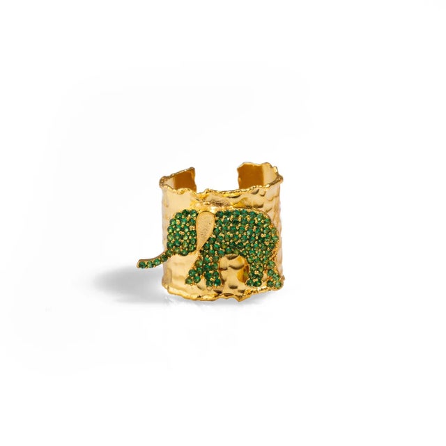 Green Guardian Green Elephant Gold Chunky Adjustable Ring, Size 4 For Sale - Image 8 of 9