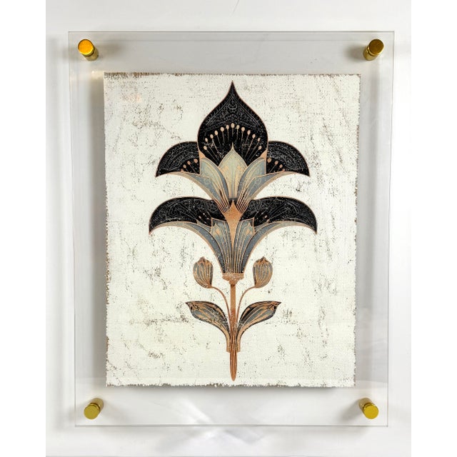 Black “Sovereign” Art Deco Floral Fragment| Hand-Textured Acrylic Frame Wall Art For Sale - Image 8 of 9