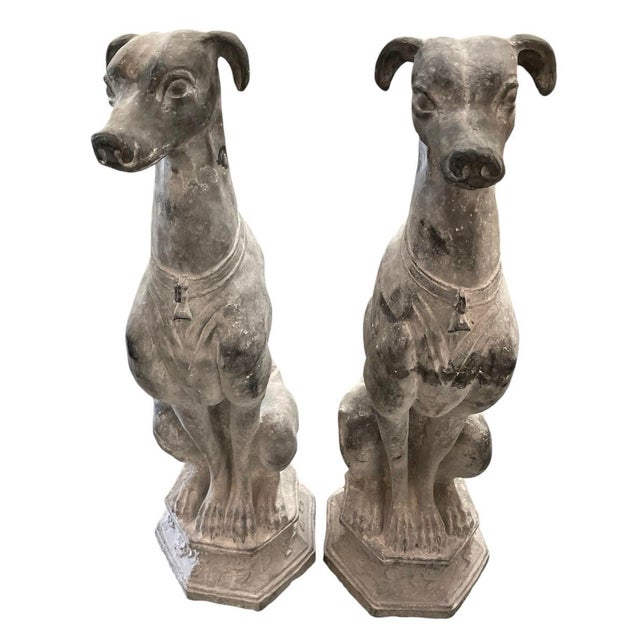Pair of Mid-Century Hollywood Regency Cast Iron Seated Sighthound Statues For Sale In West Palm - Image 6 of 12