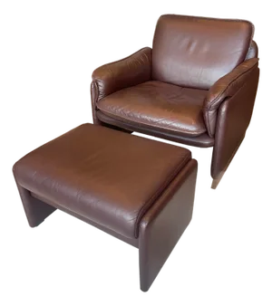 1970s De Sede Leather Lounge Chair With Ottoman