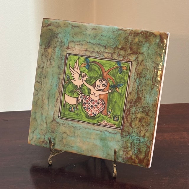Vintage Hand Painted Greek Ceramic Tile Wall Plaque, Signed & Dated For Sale In Baltimore - Image 6 of 18