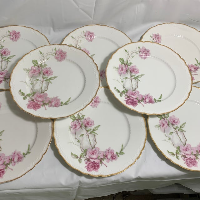 Limoges, France Vintage French Limoges “Baltimore Rose” Luncheon Plates - Service for 8 For Sale - Image 4 of 6
