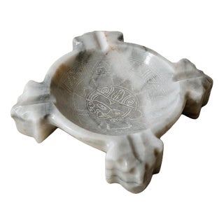 Mid-Century Mexican Marble Ashtray with Engraved Aztec Motif, 1970s For Sale