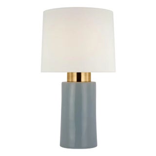 Barbara Barry by Visual Comfort Signature Xian 30" Table Lamp in Sky Gray and Soft Brass with Linen Shade For Sale