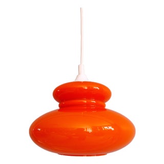 Space Age Pendant Light in Orange Opaline Glass, 1970s For Sale