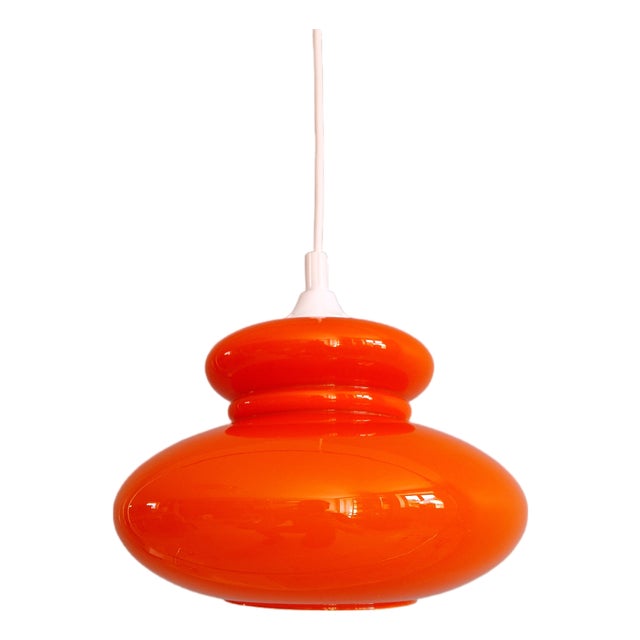 Space Age Pendant Light in Orange Opaline Glass, 1970s For Sale