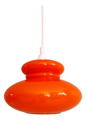Space Age Pendant Light in Orange Opaline Glass, 1970s