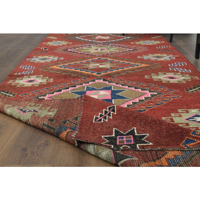 1970s 1970s Vintage Turkish Oushak Handmade Wool Cotton Pink Runner Rug For Sale - Image 5 of 10
