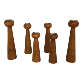 Mid-Century Carved Wood Candlestick Pillars - Set of 6 For Sale