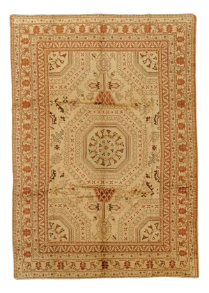 20th Century Turkish Brown and Yellow Mohair Wool Medallion Oushak, 1920s