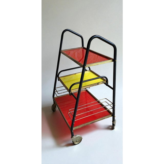Vintage Red and Yellow Bar Trolley, 1960s For Sale - Image 3 of 8