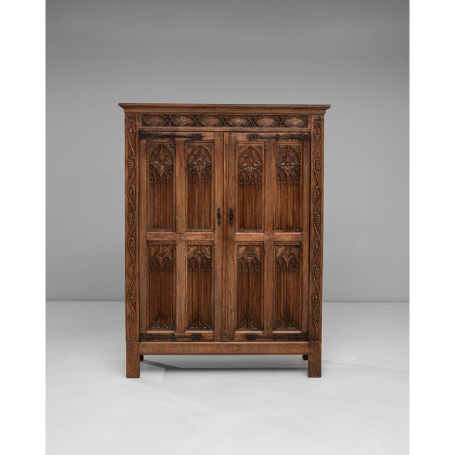 1920s French Gothic Oak Cabinet in Original Patina For Sale - Image 12 of 18