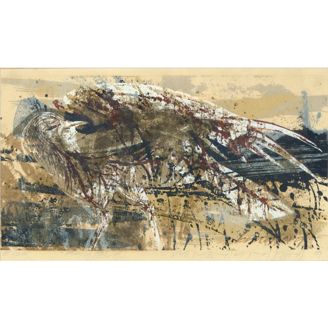 Mid-century modern abstract serigraph with a bird by Howard Bradford (Canadian/American, 1919-2008), 1959. This limited...