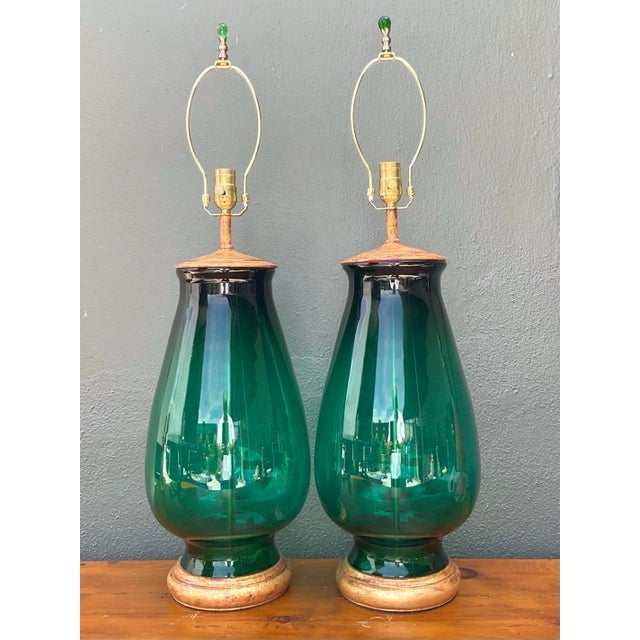 Vintage Emerald Glass Table Lamps - Set of 2 For Sale - Image 10 of 14