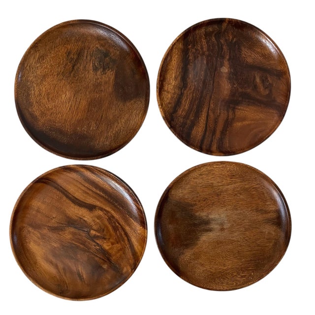 VTG Acacia Wood 10” Dinner Plates. Set of 10 For Sale - Image 4 of 10