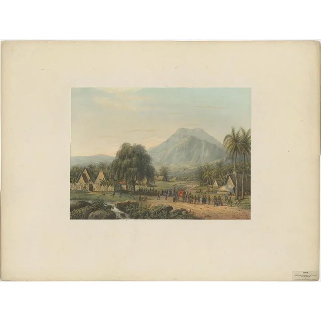 This festive and culturally rich chromolithograph captures a traditional Javanese wedding procession in the scenic Salakh...