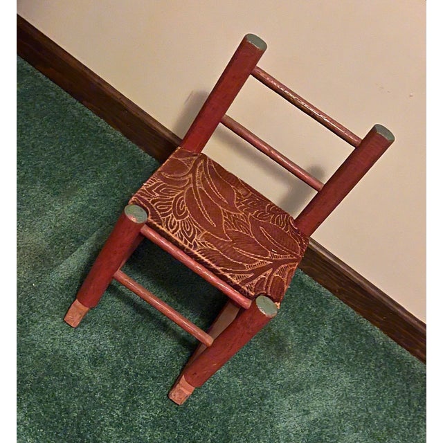 Cinnamon Vintage or Antique (Unknown Age) Toddler Rocking Chair With Fabric Covered Seat For Sale - Image 8 of 9