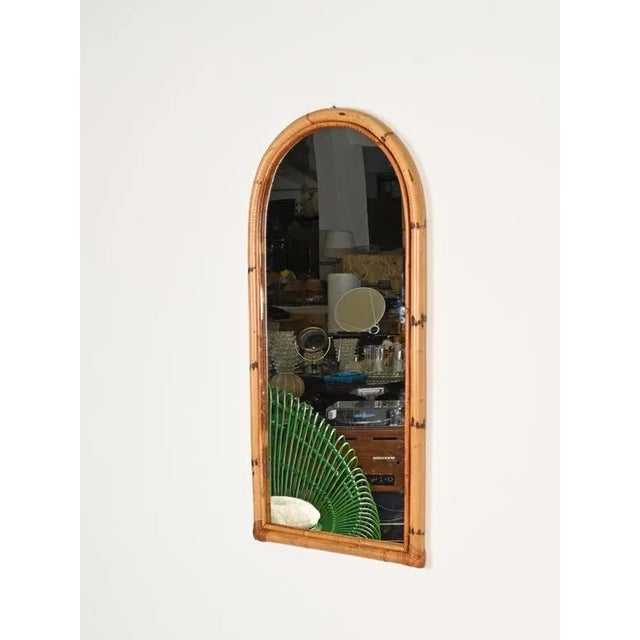 Large French Riviera Arch Mirror in Bamboo, Rattan and Wicker, Italy, 1970s For Sale - Image 11 of 12