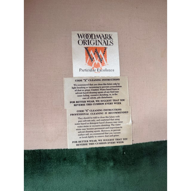 Vintage Wingback Chair and Ottoman by Woodmark Originals in Green Velvet With Terracotta Piping, a Set For Sale - Image 13 of 13