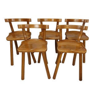 Brutalized Elm High Chairs, 1980s, Set of 5 For Sale
